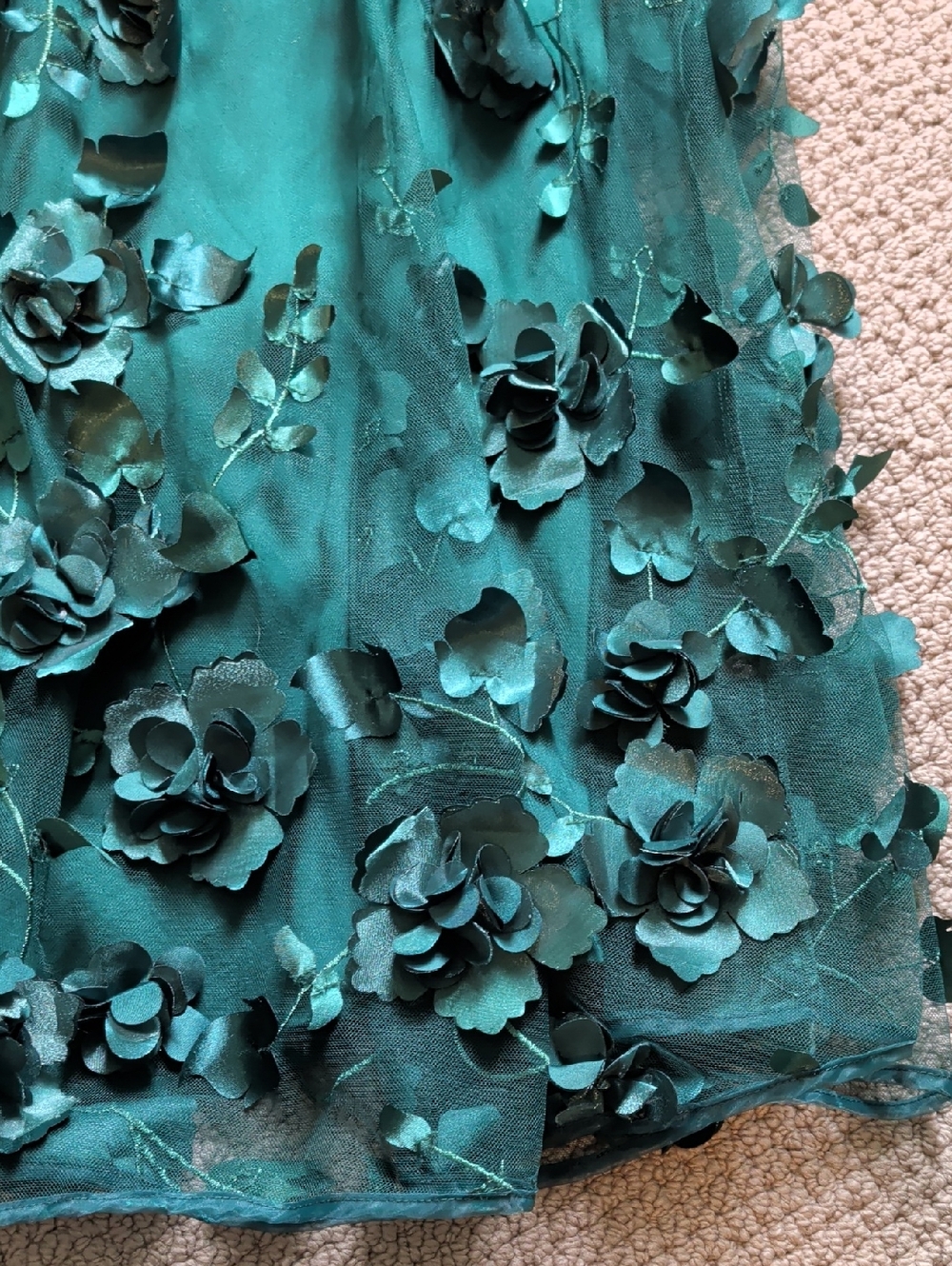 By Anthropologie Floral Appliqué Skirt Deep Green Tulle Maxi Whimsical M - Picture 6 of 9